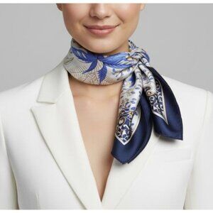 ⭐New Elegant Nautical Silky Square Scarf Bandana Luxury Scarf Blue Beige Soft⭐